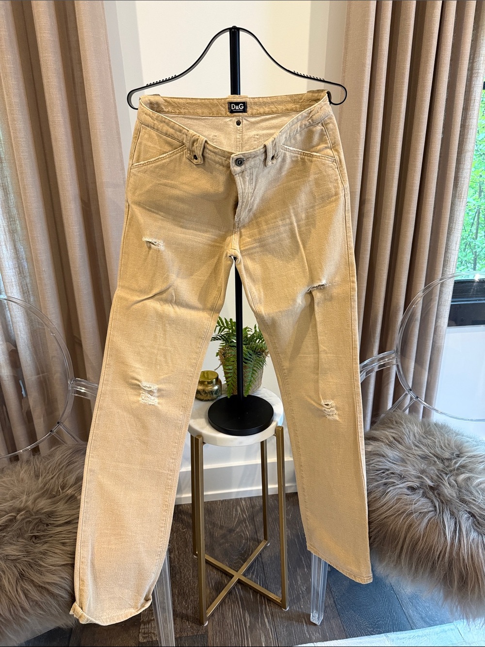 D&G VINTAGE Beige Distressed Corduroy Pants